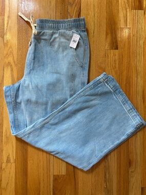 NWT GAP Factory Light Wash High Rise Wide Leg Pull-On Jean Large